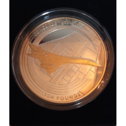 113 - CONCORDE, A SILVER 5OZ COMMEMORATIVE TEN POUND PROOF COIN
In a protective capsule, fitted box and ce... 