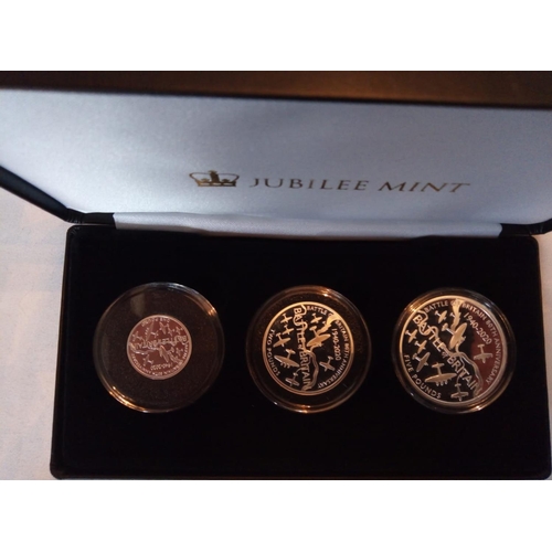115 - A SILVER COMMEMORATIVE THREE PROOF COIN SET, DATED 2020, THE 80TH ANNIVERSARY OF THE BATTLE OF BRITA... 