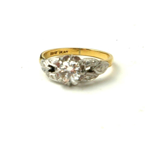 115A - AN EARLY 20TH CENTURY 18CT GOLD AND PLATINUM OLD ROUND BRILLIANT CUT DIAMOND SOLITAIRE RING.
(diamon... 