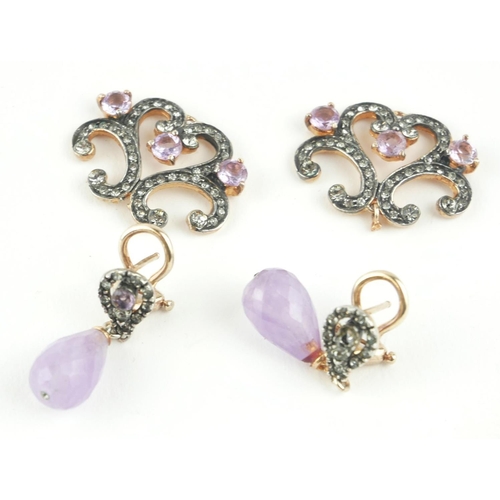 116A - A PAIR OF 9CT GOLD, AMETHYST AND PASTE DROP EARRINGS
Having faceted amethyst drops, together with tw... 
