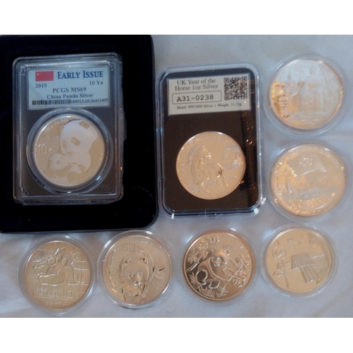 123a - A COLLECTION OF EIGHT SILVER CHINESE PROOF COINS
2019 Panda 10 Yuan coin in PGVS capsule, a Year of ... 