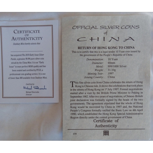 123a - A COLLECTION OF EIGHT SILVER CHINESE PROOF COINS
2019 Panda 10 Yuan coin in PGVS capsule, a Year of ... 