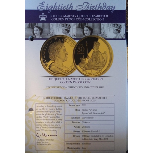 129 - TEN 24CT GOLD ON SILVER COMMEMORATIVE COINS, DATED 2006 
Various denominations including Virgin Isla... 