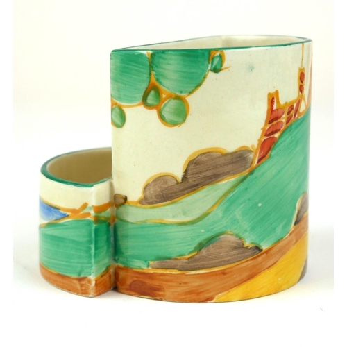 224 - CLARICE CLIFF, BIZARRE RANGE, AN UNUSUAL ART DECO COMPLETE THREE PIECE BONJOUR CRUET SET
In ‘Pine Gr... 