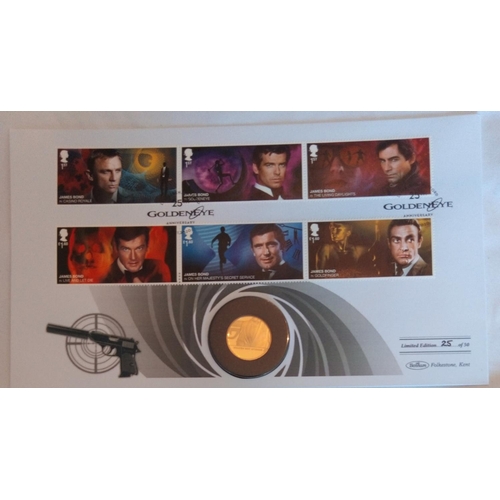 48 - A 24CT GOLD 1/4OZ JAMES BOND PROOF COIN COVER, DATED 2020
In a protective pouch, complete with certi... 