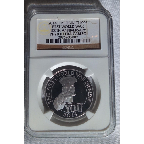 68 - A PLATINUM 1OZ ONE HUNDRED POUND PROOF COIN, DATED 2014
The First World War 100th Anniversary £100 c... 