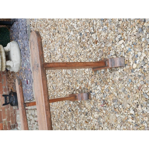 688 - A PAIR OF 19TH CENTURY FRENCH CHERRY WOOD BENCHES.
(220cm x 15.5cm x 54cm)

Condition: some age stai... 