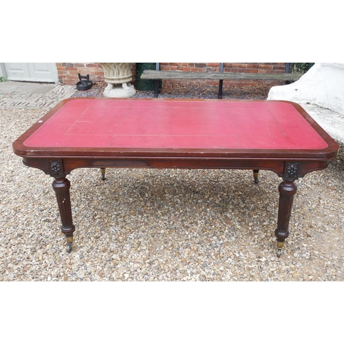 690 - HOLLAND AND SONS, A LARGE 19TH CENTURY MAHOGANY LIBRARY TABLE
With gilt tooled red leather surface, ... 