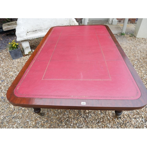 690 - HOLLAND AND SONS, A LARGE 19TH CENTURY MAHOGANY LIBRARY TABLE
With gilt tooled red leather surface, ... 