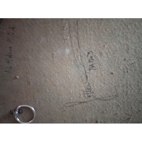 698 - A MID CENTURY AMERICAN COPPER CLAD MIRROR, Circular form 
With floral decoration set with faceted gr... 