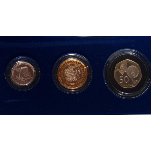 70 - A SILVER THREE COIN PIEDFORT PROOF SET, DATED 2004
Two pound coin, one pound coin and fifty pence, i... 
