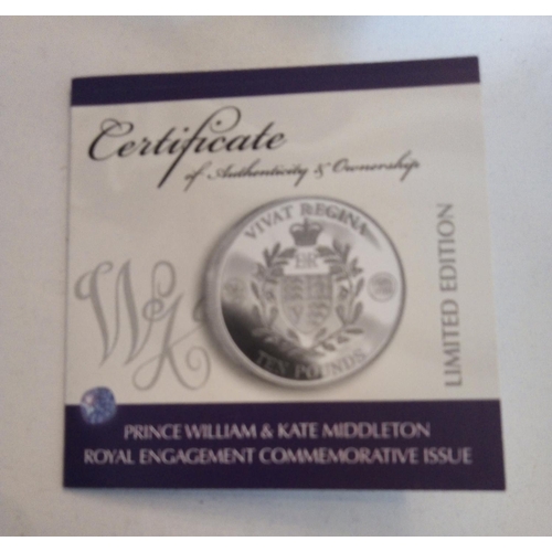 72 - A SILVER 5OZ COMMEMORATIVE TEN POUND PROOF COIN, DATED 2010
Prince William and Kate Middleton Royal ... 