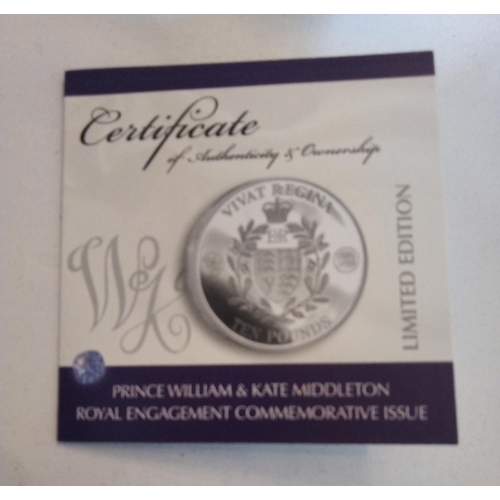 72 - A SILVER 5OZ COMMEMORATIVE TEN POUND PROOF COIN, DATED 2010
Prince William and Kate Middleton Royal ... 