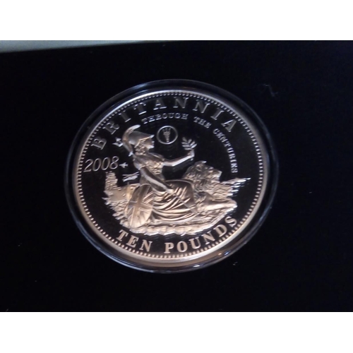 74 - A SILVER 5OZ COMMEMORATIVE TEN POUND PROOF COIN, DATED 2008
'The Largest and Purest Silver Britannia... 