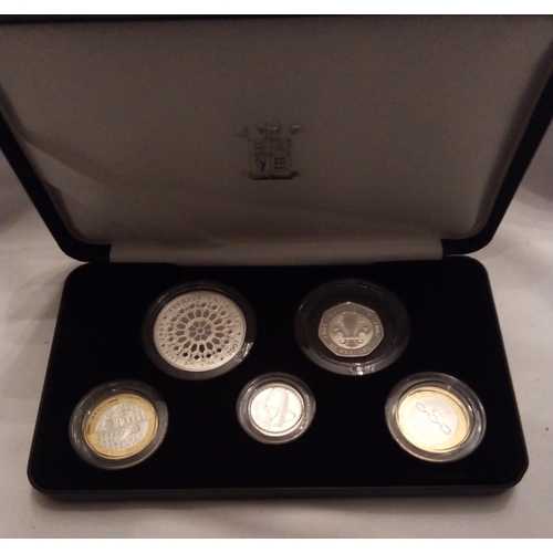 78 - A SILVER FIVE COIN PIEDFORT PROOF SET, DATED 2007
Comprising a five pound coin, two pound coin x2, o... 