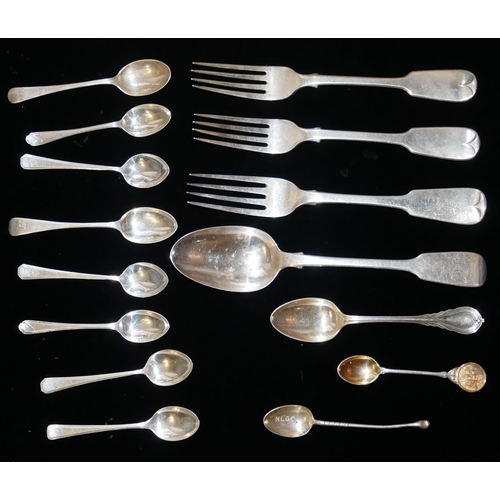 91a - A COLLECTION OF GEORGIAN AND  LATER SILVER FLATWARE
Including a pair of dinner forks, hallmarked Lon... 