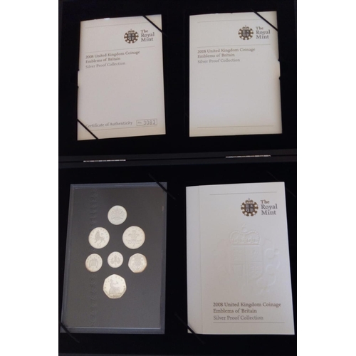 95 - A SILVER COMMEMORATIVE SEVEN COIN PROOF SET, DATED 2008
(approx total weight 42.93g)

Condition: goo... 