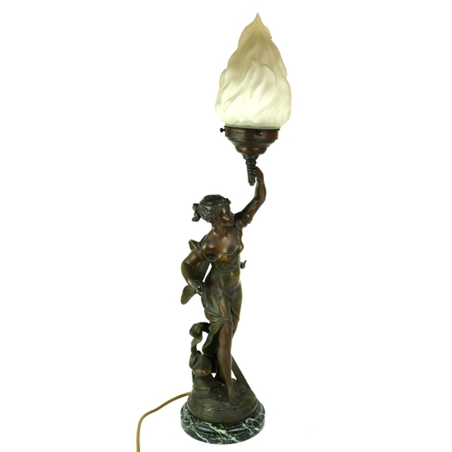 401 - AN EARLY 20TH CENTURY SPELTER AND MARBLE FIGURAL LAMP
Classical female, on circular marble base with... 