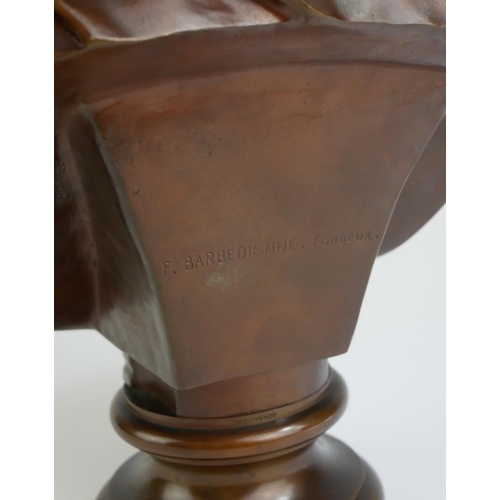 405 - BARBEDIENNE FOR TIFFANY & CO., A BRONZE PORTRAIT BUST OF FRIDERICUS SCHILLER
Signed.
(42cm)

Conditi... 