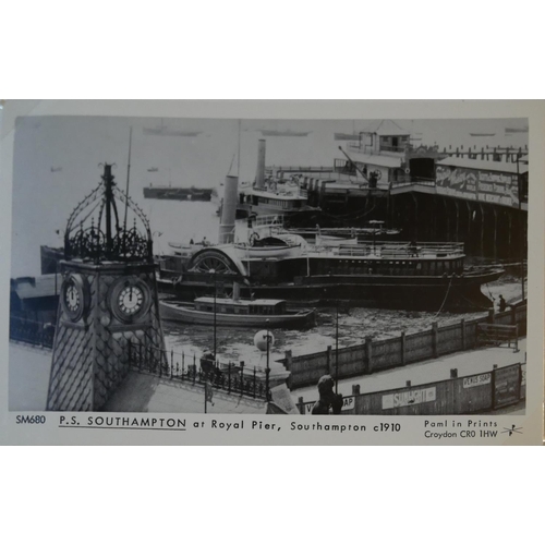 446 - AN ALBUM OF BLACK AND WHITE PHOTOGRAPHIC POSTCARDS OF STEAM SHIPS
Issued by Pamlin Prints, including... 