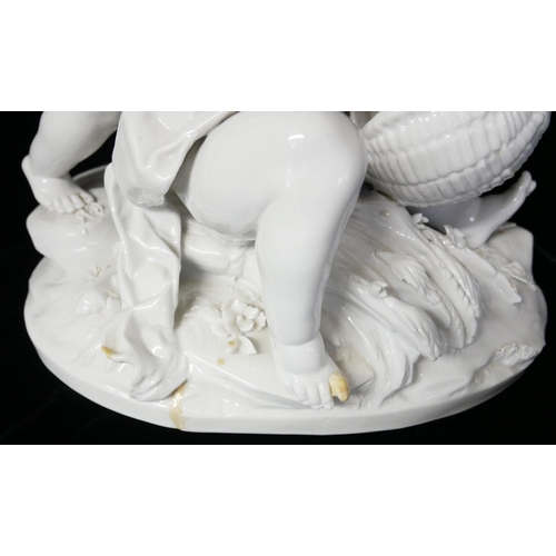 462 - A LARGE EARLY 20TH CENTURY ITALIAN WHITE GLAZE PORCELAIN FIGURAL GROUP
Two children at play with ins... 