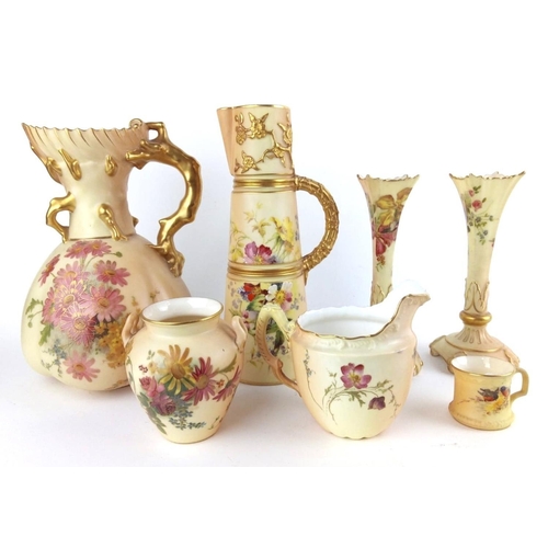 477 - ROYAL WORCESTER, A MIXED COLLECTION OF LATE 19TH CENTURY BLUSH IVORY FINE BONE CHINA ORNAMENTAL ITEM... 