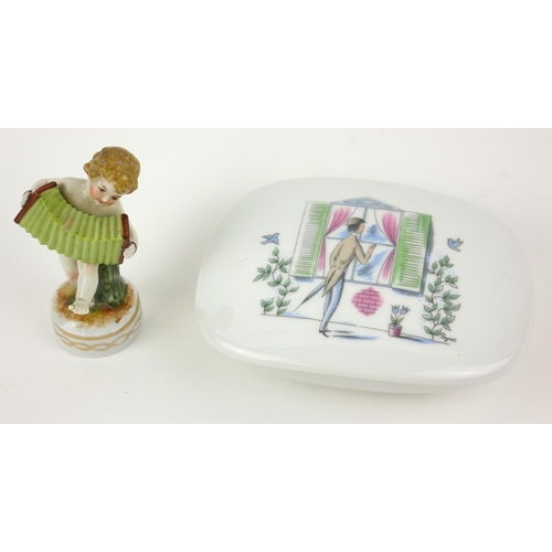 478 - RAYMOND REYNET FOR ROSENTHAL, AN AMUSING PORCELAIN NOVELTY TRINKET BOX AND COVER, CIRCA 1960
Decorat... 