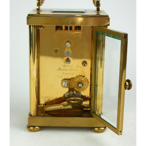 490 - MATHEW NORMAN, A 20TH CENTURY  GILT BRASS CARRIAGE CLOCK
Having a single carry handle, visual escape... 