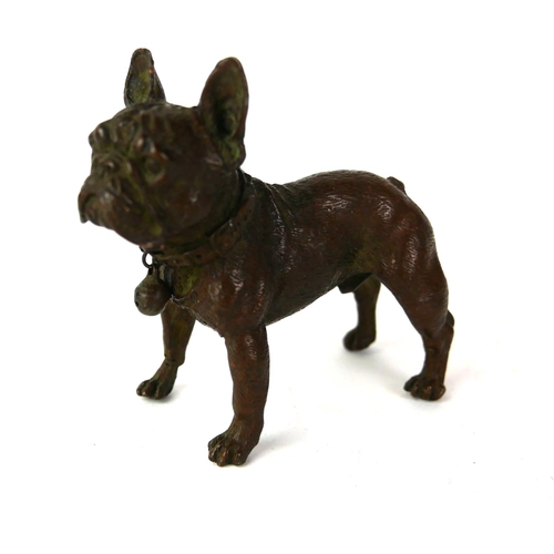 512 - A BRONZE 'FRENCH BULLDOG' MINIATURE STATUE
Standing pose with articulated bell to collar. 
(approx 7... 