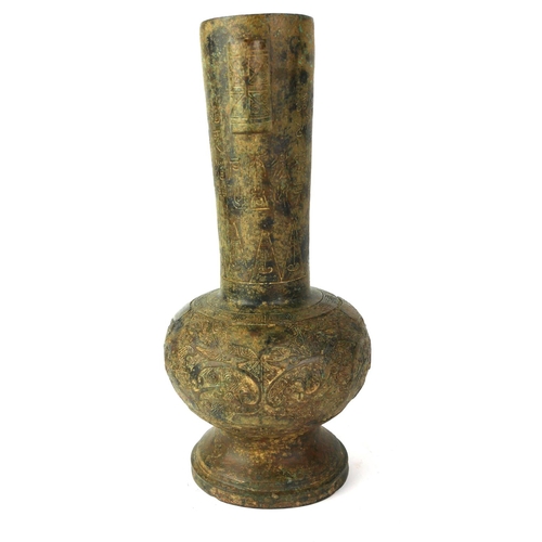 522 - AN ORIENTAL ARCHAIC SHAPED BRONZE ARROW VASE
Decorated with script and foliage. 
(h 28cm)