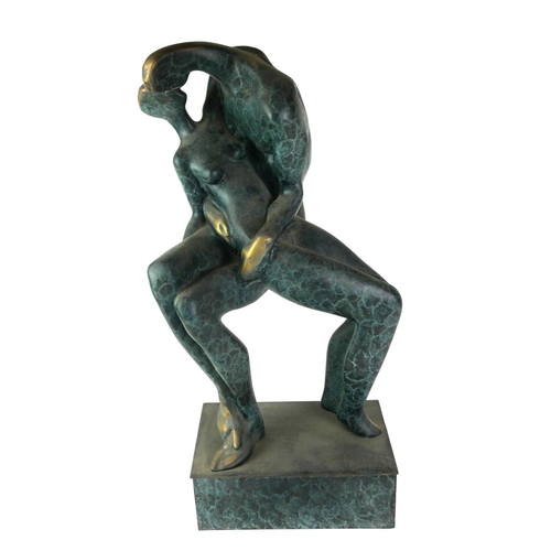 529 - AFTER HENRY MOORE, A MODERN BRONZE GROUP OF LOVERS 
Raised on a rectangular base.
(47cm)