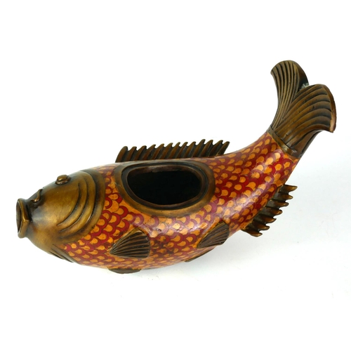 533 - A 20TH CENTURY ORIENTAL BRONZE AND CLOISONNÉ CARP CENSER 
With red and brown glazes.
(length 30cm x ... 