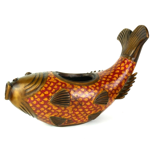 533 - A 20TH CENTURY ORIENTAL BRONZE AND CLOISONNÉ CARP CENSER 
With red and brown glazes.
(length 30cm x ... 