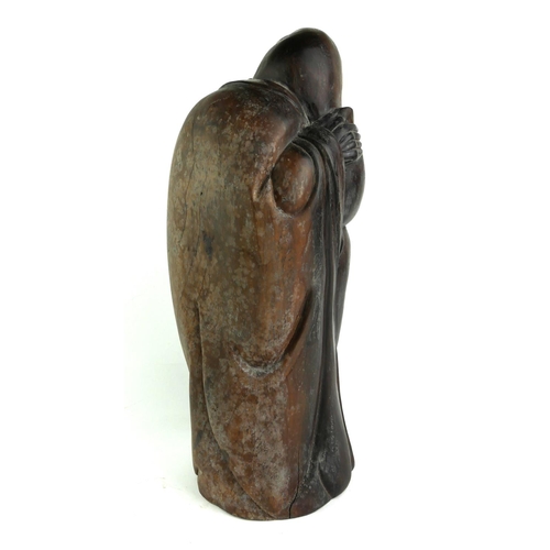 541 - A CHINESE ROSEWOOD FIGURE OF A SCHOLAR WITH PEACH
Standing pose with carved with elongated head, lon... 