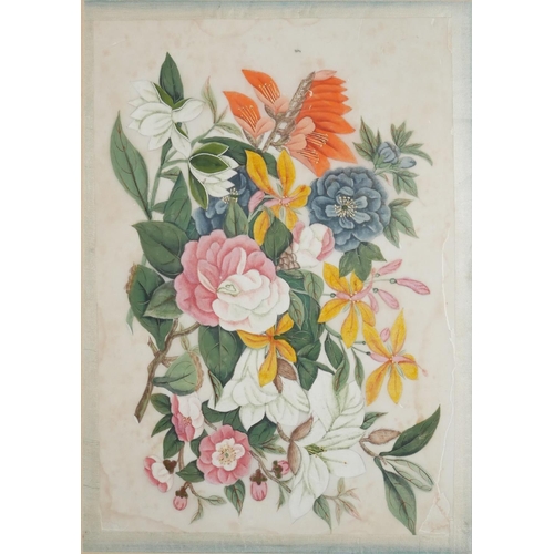 602 - A SET OF FOUR 19TH CENTURY CHINESE RICE PAPER PAINTINGS, STILL LIFE, FLOWERS
Mounted, framed and gla... 