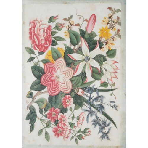 602 - A SET OF FOUR 19TH CENTURY CHINESE RICE PAPER PAINTINGS, STILL LIFE, FLOWERS
Mounted, framed and gla... 