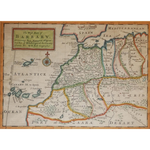 605 - H. MOLL, GEOGRAPHER, AN ANTIQUE 18TH CENTURY COLOURED MAP OF MOROCCO, ALGIER AND PART OF THE MEDITER... 