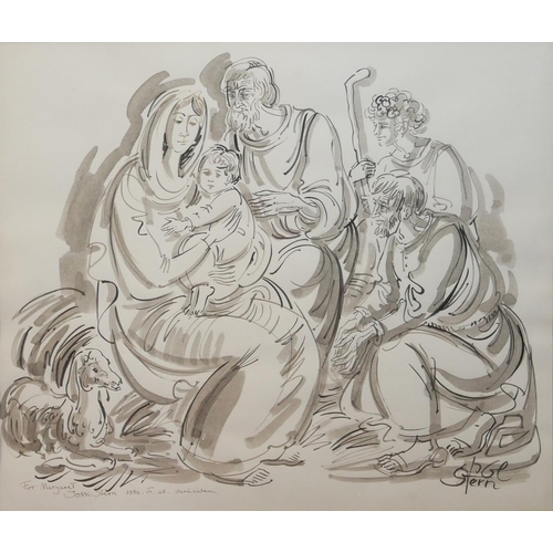 607 - JOSSI STERN, LARGE BLACK AND WHITE PRINT
Holy nativity scene from Bethlehem, dated 1986, framed and ... 