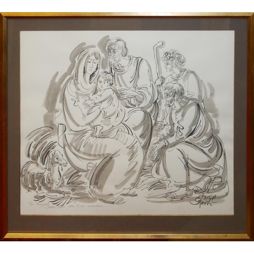 607 - JOSSI STERN, LARGE BLACK AND WHITE PRINT
Holy nativity scene from Bethlehem, dated 1986, framed and ... 