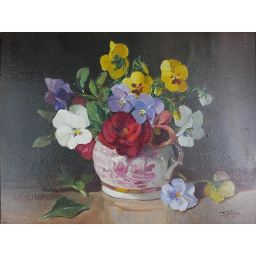 611 - FLAVIA BLOIS (LADY BURNTWOOD), 1914 - 1980, OIL ON BOARD
Still life, flowers in a lustre ware jug, s... 