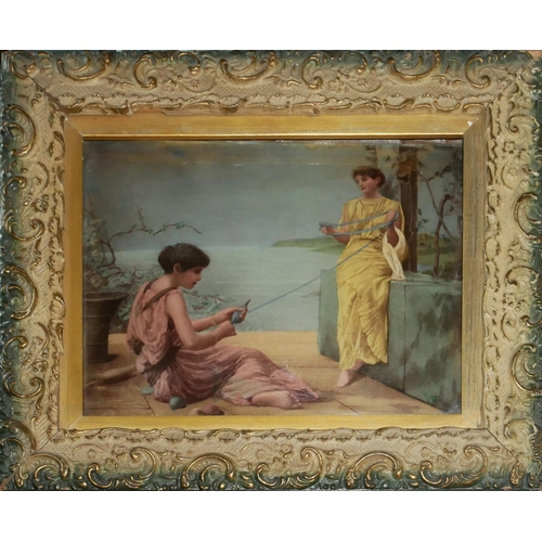 614 - AFTER HENRY RYLAND, 1856 - 1924, CRYSTOLEUM PORTRAIT SCENE
Two classical maidens with twine, in a ca... 