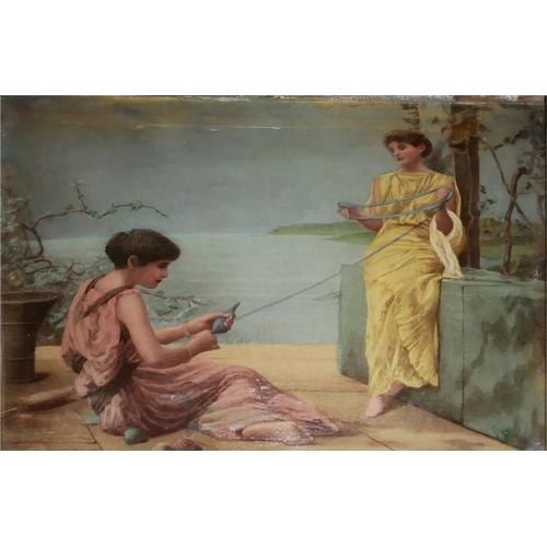 614 - AFTER HENRY RYLAND, 1856 - 1924, CRYSTOLEUM PORTRAIT SCENE
Two classical maidens with twine, in a ca... 