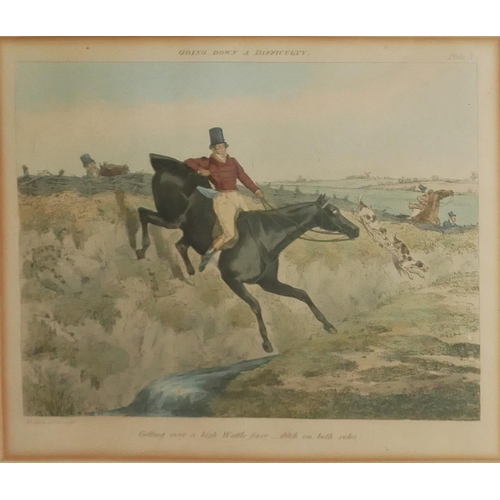 617 - HENRY THOMAS ALKEN, 1785 - 1851, HAND COLOURED SPORTING ENGRAVING
Titled 'Going Down a Difficulty', ... 