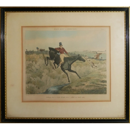 617 - HENRY THOMAS ALKEN, 1785 - 1851, HAND COLOURED SPORTING ENGRAVING
Titled 'Going Down a Difficulty', ... 