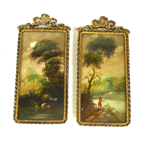 622 - A PAIR OF 20TH CENTURY CONTINENTAL RECTANGULAR OILS ON CARD, LANDSCAPES
With a solitary figure near ... 