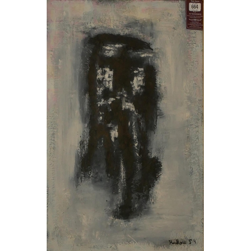 633 - HADLOW, A MID 20TH CENTURY OIL ON BOARD ABSTRACT
Shadowy figure, signed lower right, dated 1959, in ... 