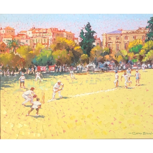 634 - GERRY BLOOD, 1932 - 2005, OIL ON CANVAS
Cricketing scene, signed and framed.
(64cm x 74cm)

Conditio... 