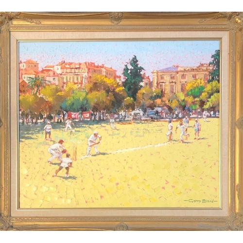 634 - GERRY BLOOD, 1932 - 2005, OIL ON CANVAS
Cricketing scene, signed and framed.
(64cm x 74cm)

Conditio... 