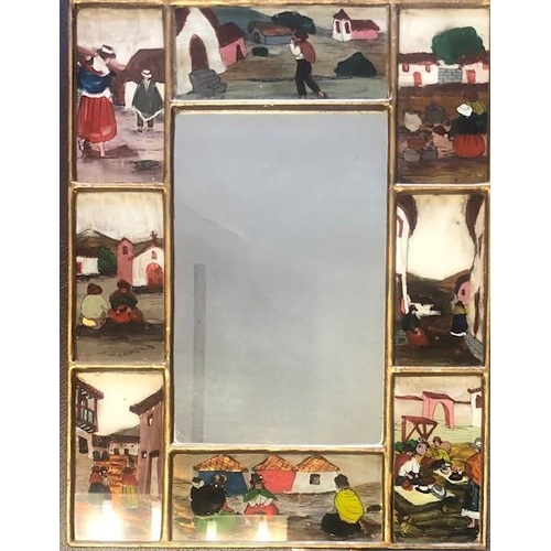 650 - A REVERSE GLASS PAINTED MIRROR
Figures in South America dress.
(36cm x 46cm)

Condition: good