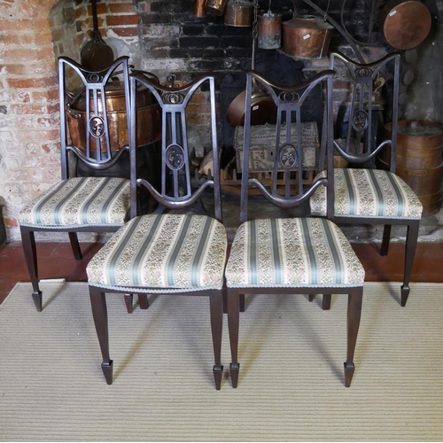 714 - A SET OF FOUR ART NOVEAU PERIOD AND DESIGN MAHOGANY SALON CHAIRS
With overstuffed upholstered seats,... 